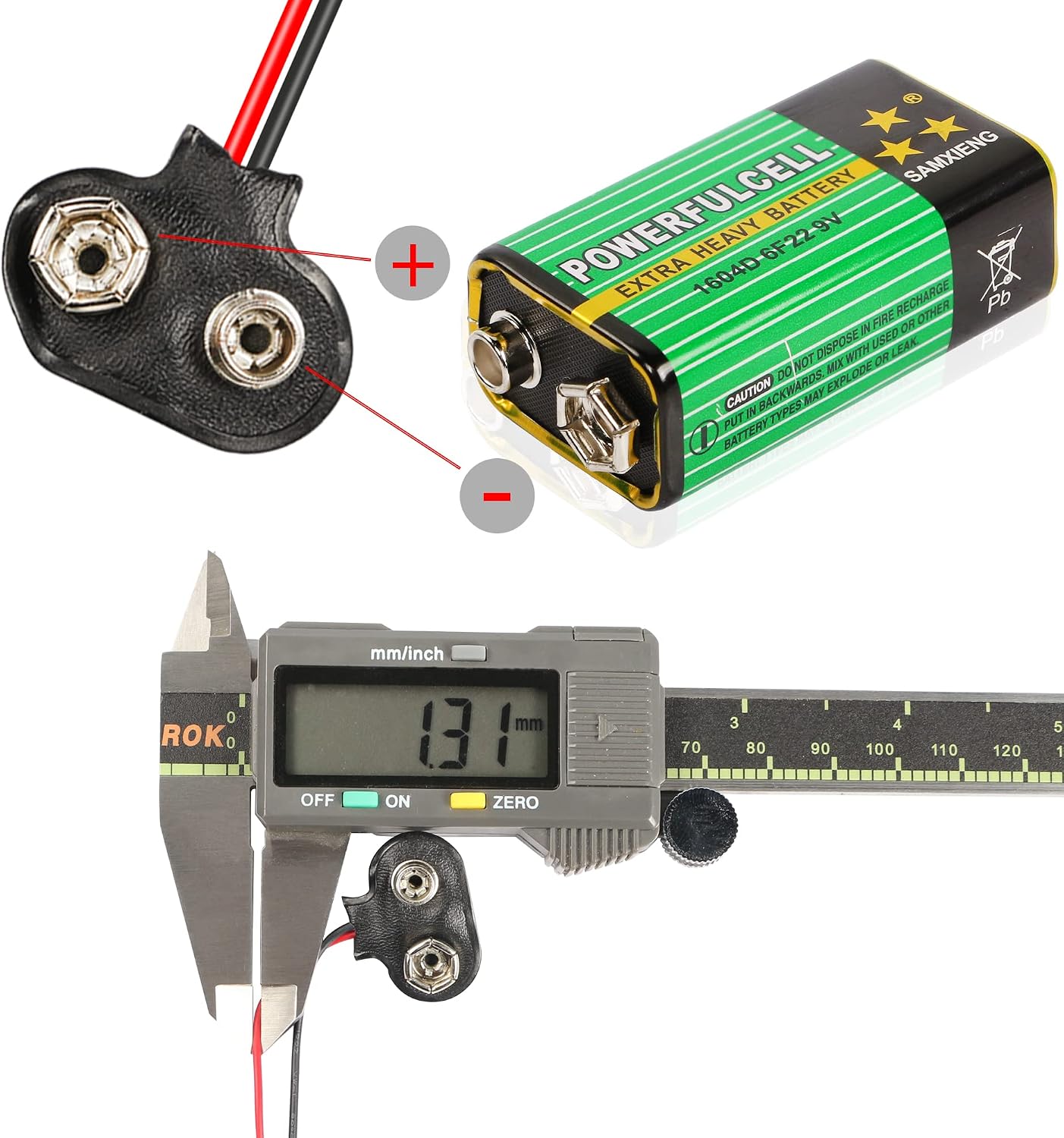 9V Battery Connector 9v Battery Clip T Type with DC 5.5mmx2.1mm Male Plug for 9V Alkaline Battery（5-Pack）