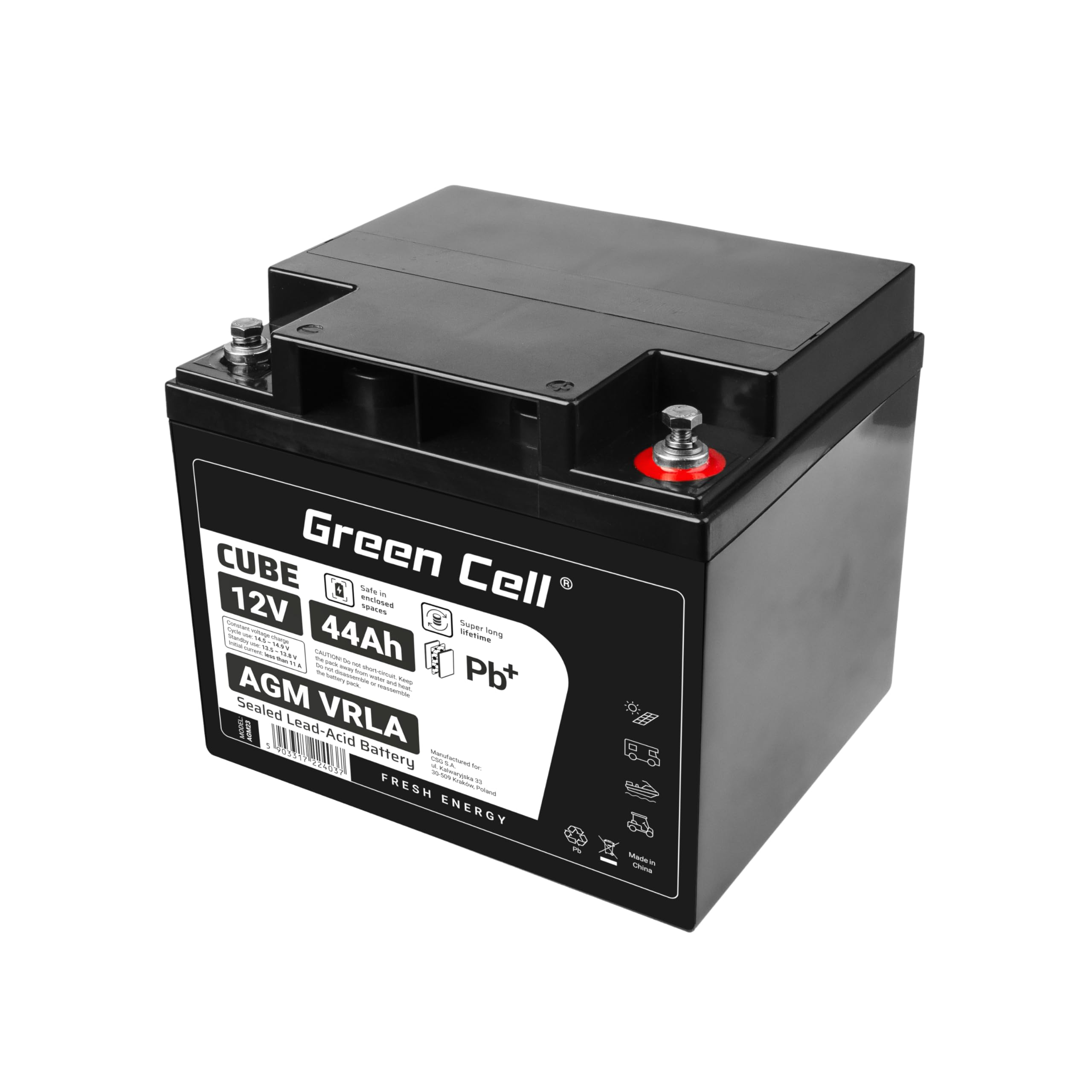 Green Cell AGM 12V 44Ah Akku VRLA Blei-Batterie Bleiakku Ersatzakku Akkubatterie Zyklenfest Unbemannt Spielzeug Elektro Spielzeug Alarm Notstrom Kinderfahrzeuge Kinder-Quad