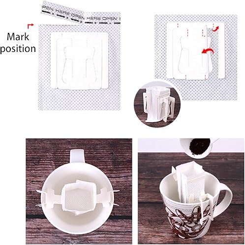 Miniatura 6 de Paquete de 50 bolsas de café portátiles para colgar en las orejas, bolsa de papel desechable de filtro de café de una sola porción para viajes,