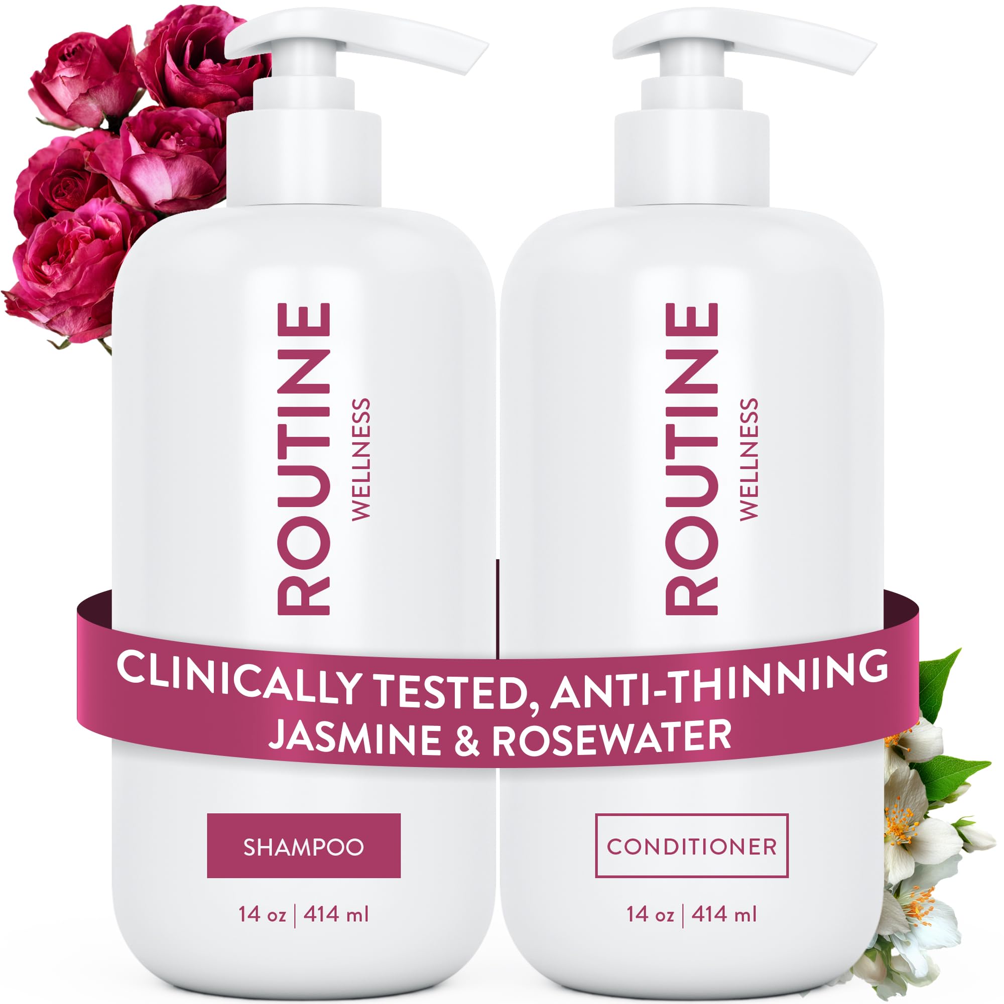 Routine Wellness Anti-Thinning Shampoo and Conditioner Set for Thinning Hair - Biotin DHT Blocker Women & Men - Color Safe Shampoo for Hair Loss &