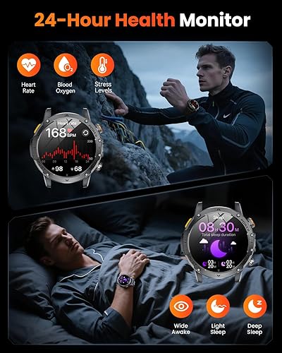 Miniatura 4 de Relojes inteligentes militares para hombres, reloj inteligente con batería de 1000 mAh, respuesta, llamadas de marcado, rastreador de fitness,