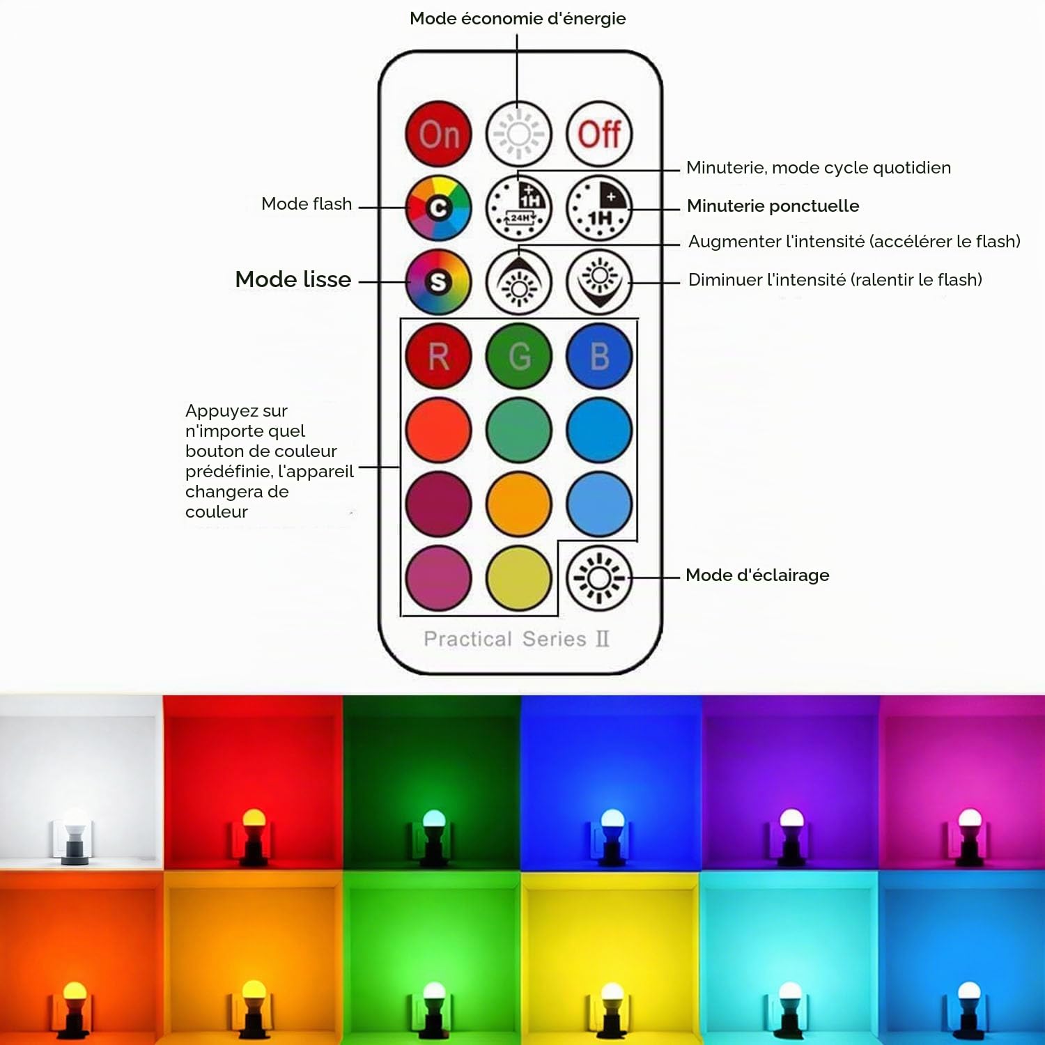 iLC Ampoule Led B22 RGB Changement de Couleur, Ampoules Led RGBW Blanc froid (5700K) 5W - Equivalenceincandescence 40W - 12 choix de couleurs- Timing Télécommande infrarougeincluse (paquet de 4)