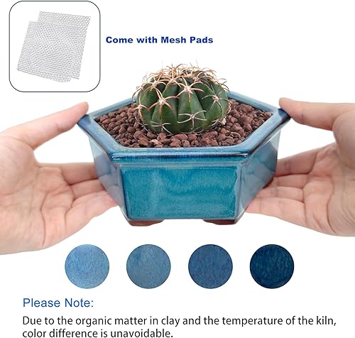 Miniatura 9 de Juego de 2 macetas esmaltadas pequeñas de 4.9 pulgadas y 5.7 pulgadas + 6 pantallas de drenaje de malla suave