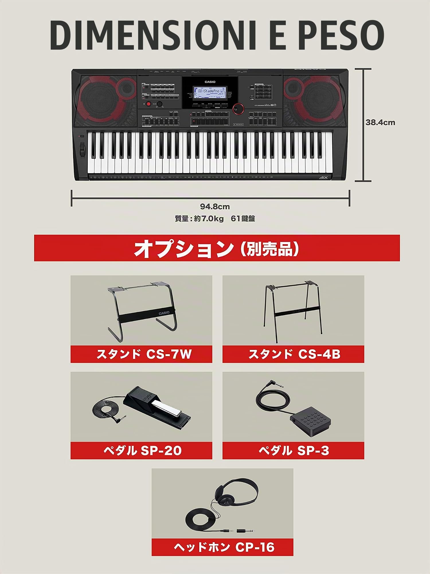 Casio CT-X5000 Tastiera top di gamma con 61 tasti sensibili al tocco, 800 suoni, 235 ritmi di accompagnamento, pitch wheel e sistema di altoparlanti ad alta potenza, nera