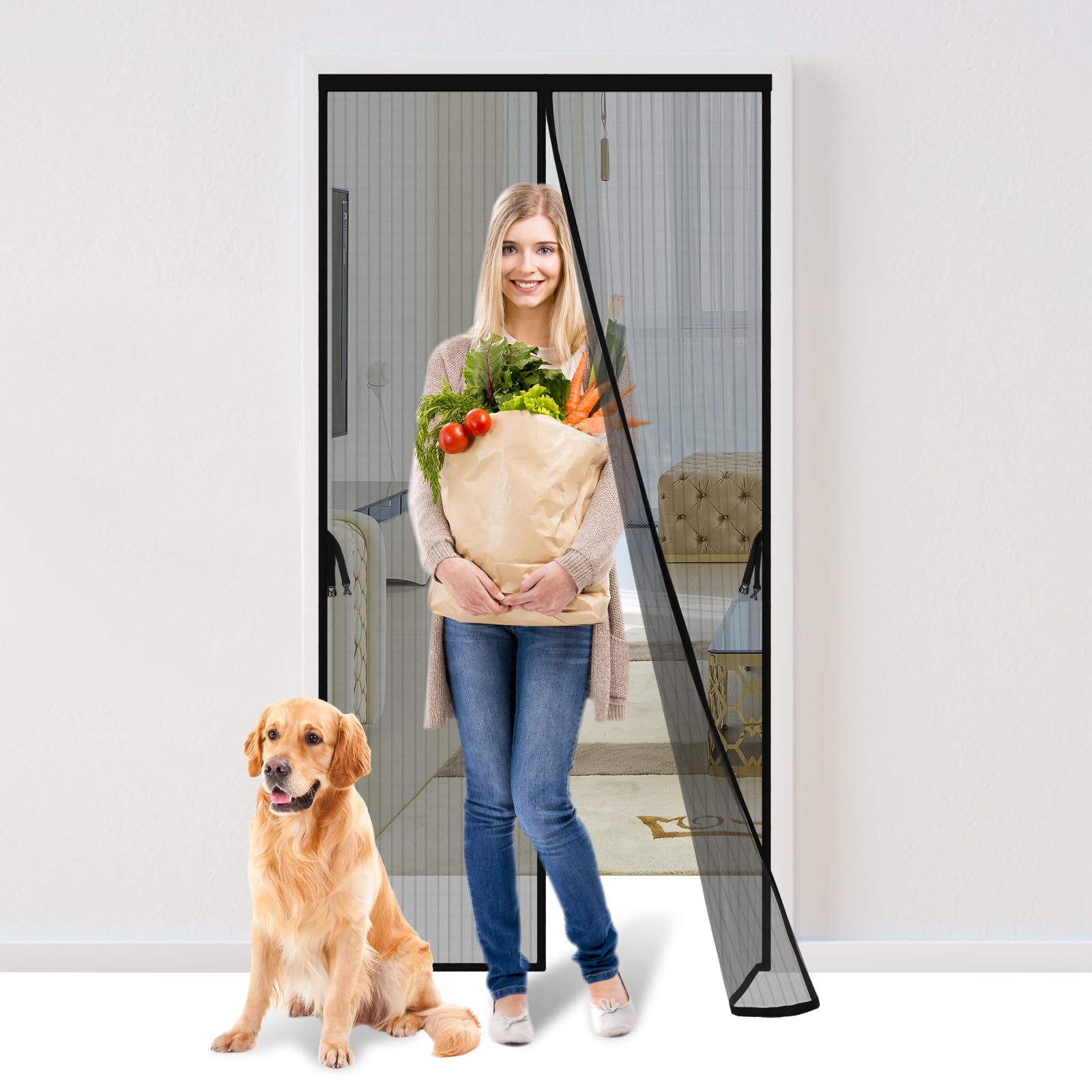 Magnetic Screen Door - Deluxe Hands-Free, Mesh Curtain Keeps Bugs Out, Frame Hook & Loop, Pet and Kid Friendly (34"×81”, Black) (B09PRJQTLS) Amazon Price History, Amazon Price Tracker