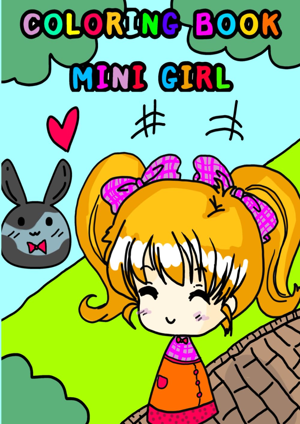 coloring book mini girl: This coloring book features a variety of cartoon girl illustrations. A4 Size 8.27 x 11.69