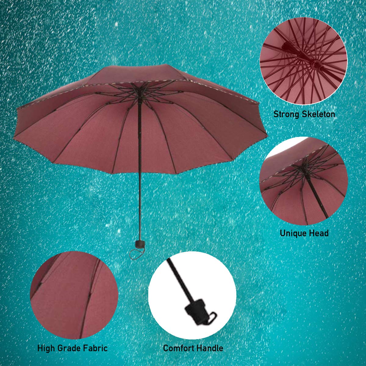 KEKEMI 3 Fold Manual Plain Sun & Rain Umbrella for Men & Women (Pack of 2)