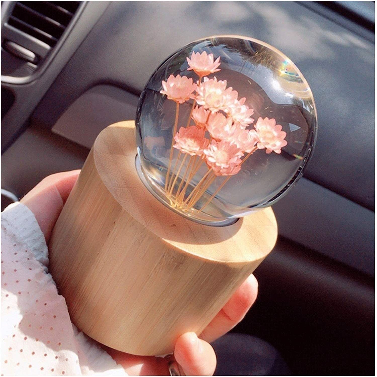 Caja de música Caja De Musica Niña Caja De Música De Margaritas con Flores Reales, Caja De Música De Madera con Bola De Cristal para Navidad, Bodas, Cumpleaños, Niñas Caja Musical Personalizada(Pink)