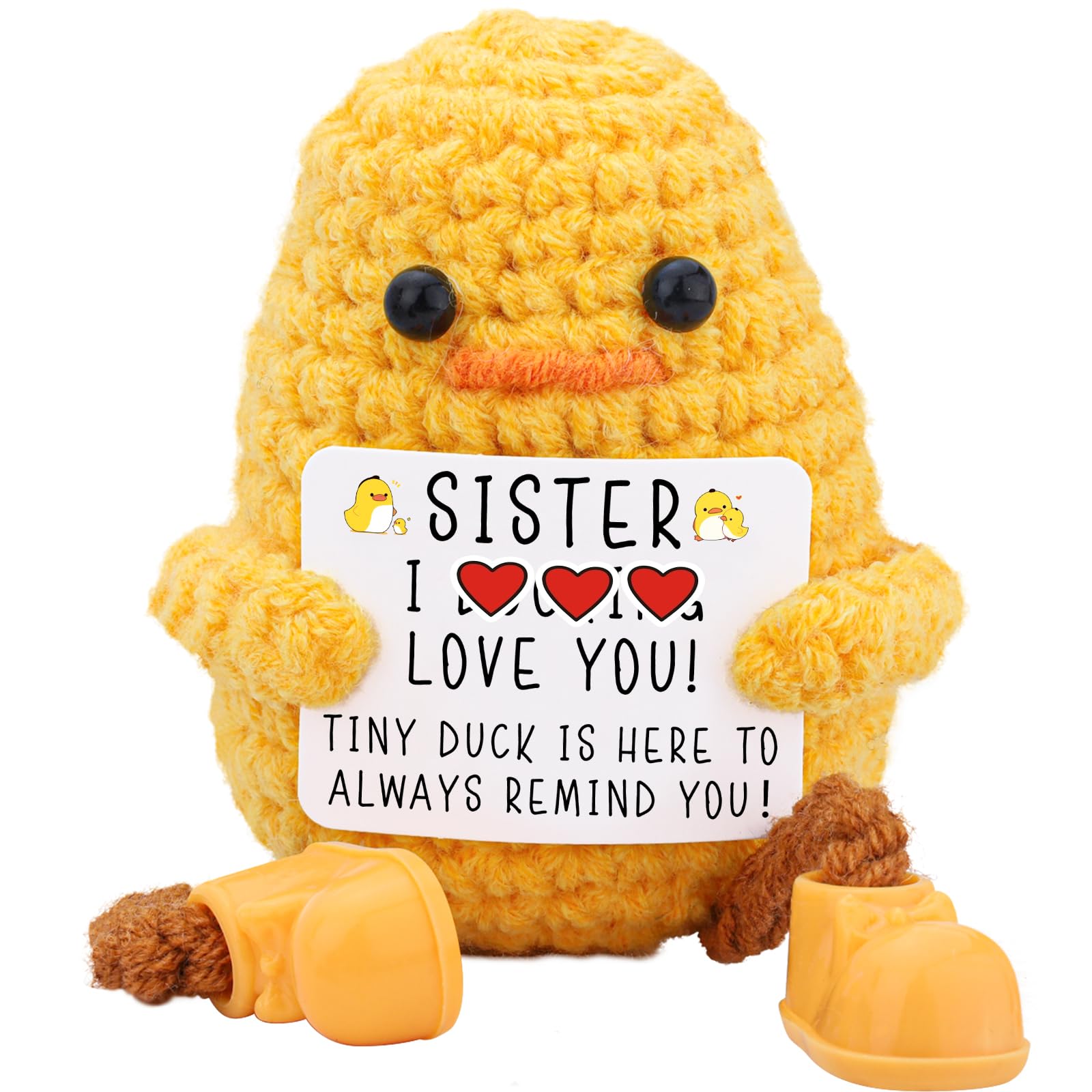 BILOLLY Gifts for Sister Long Legged Cute Duck, Sister's Gifts for Birthday Valentine's Christmas Handmade Emotional Knitted Duck Gift