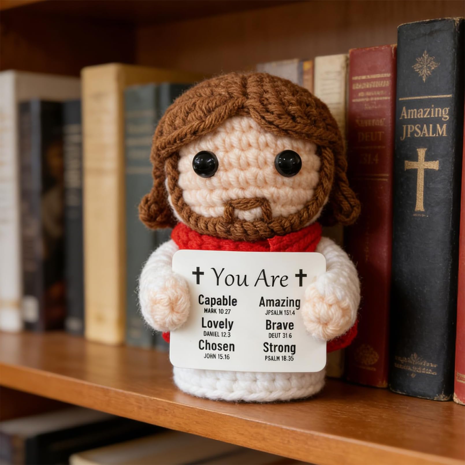 Positive Crochet Jesus Gifts for Men, Women, Teens Emotional Support Crochet Toy with Bible Verse Card Emotional Support Christian Gifts for Friend Family Coworker