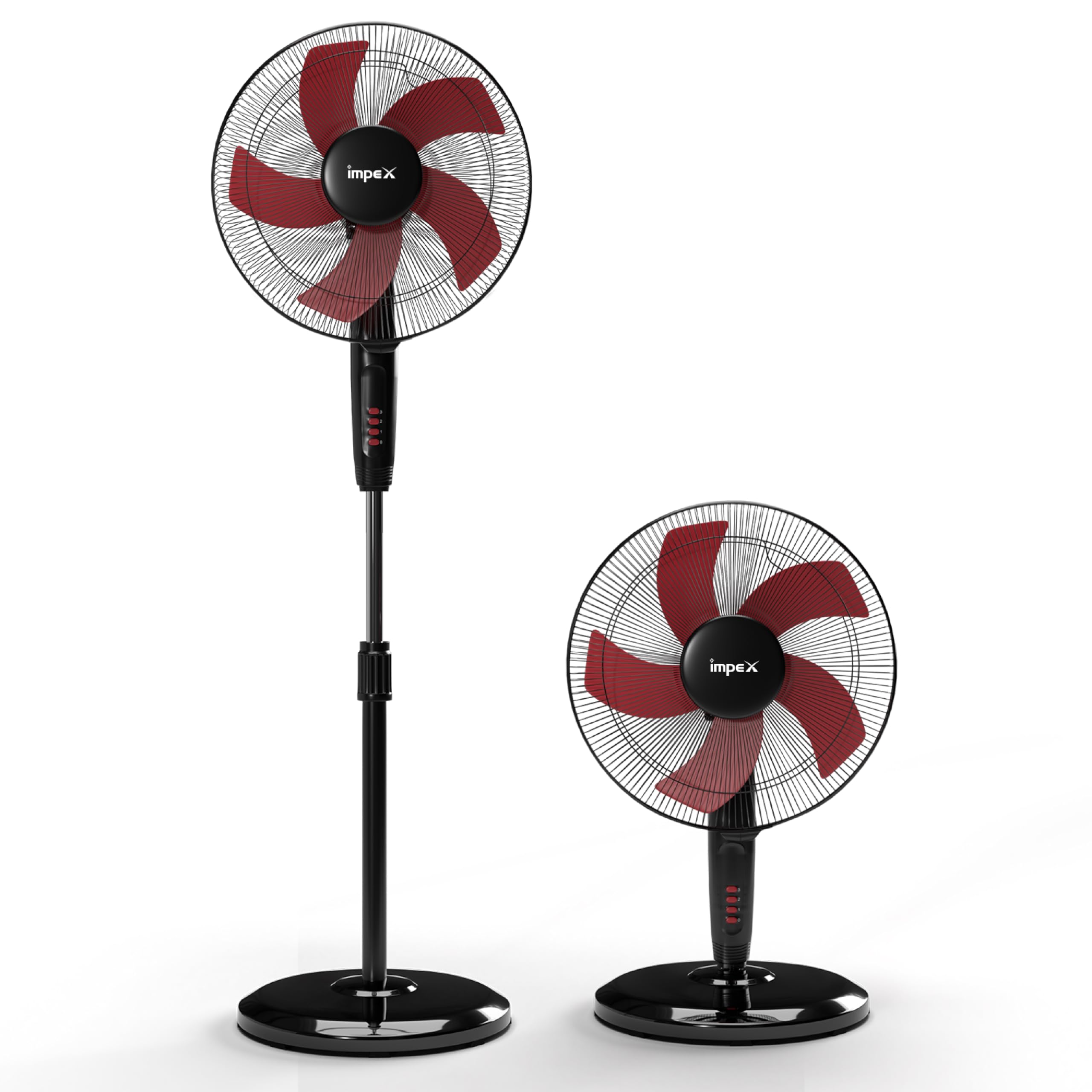 Impex Pedestal Fan 400 mm 2 in 1 Adjustable Fan, Both Pedestal and Table Fan Having 70CMM Air Delivery | 5 Leaf Multi Purpose Fan With 2 Years Warranty (Red and Black)