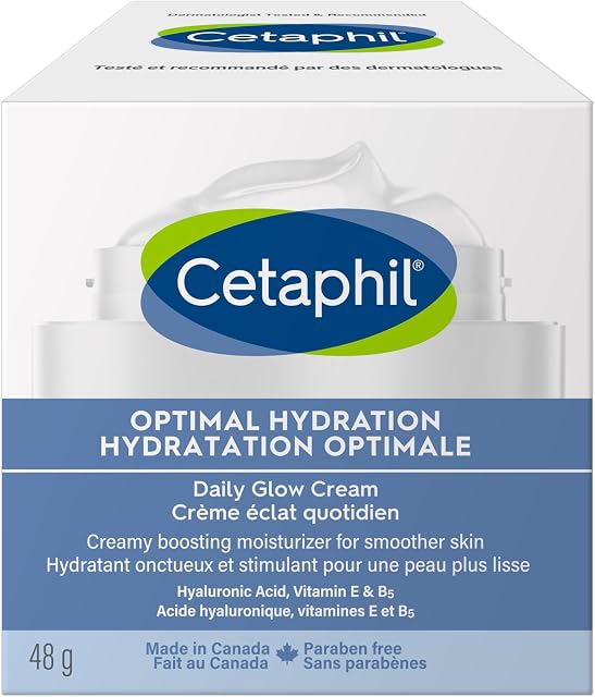 Cetaphil Crème Hydratante Quotidienne Optimal Hydration pour Femmes, Hydratation 48H avec Acide Hyaluronique & Niacinamide, Crème Hydratante pour Peaux Sensibles Déshydratées, Recommandée par les Dermatologues, 48g