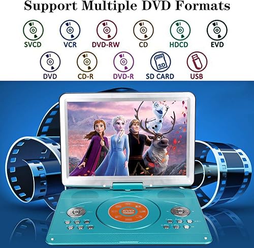 Miniatura 2 de YOOHOO Reproductor de DVD portátil de 16.9 pulgadas con control remoto, reproductor de DVD de pantalla grande giratorio HD de 14.1 pulgadas para