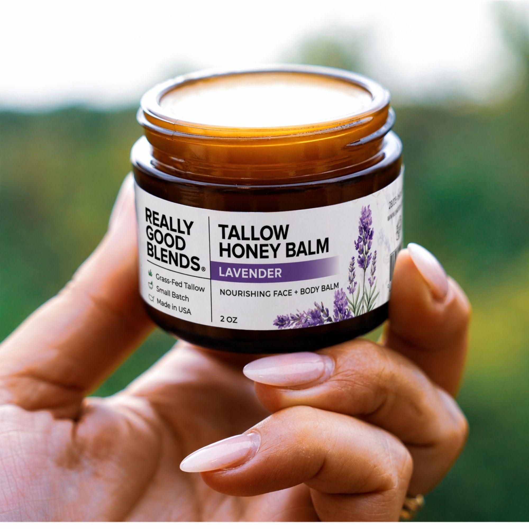Really Good Blends - Tallow Honey Balm, Organic Body Butter, Grass-Fed Beef Tallow for Skin, Soothing All-Natural Moisturizer for Body and Face | Made in USA - 2 oz (Lavender)