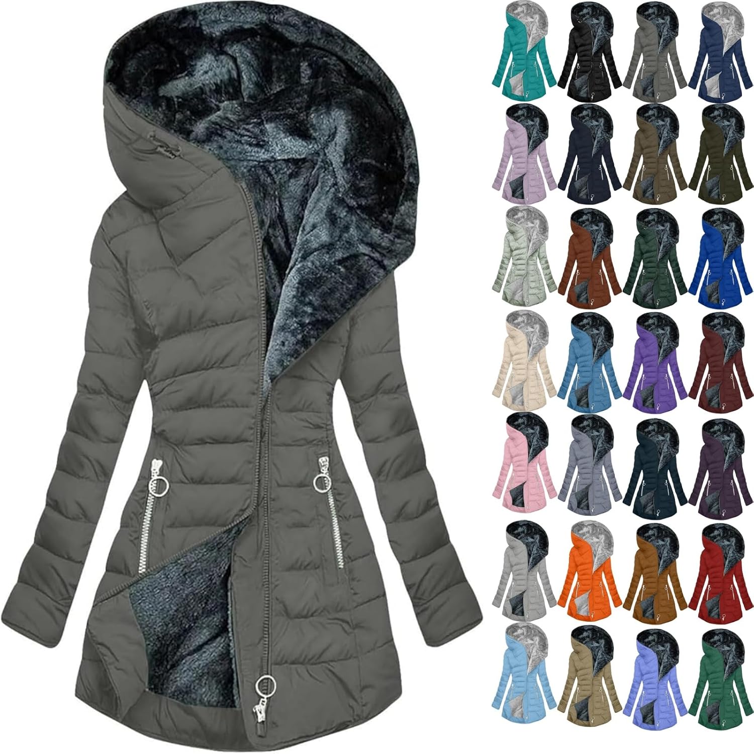 Long Winter Coats for Women Waterproof Fleece Lined Thicken Puffer Jacket Sherpa Warm Parka Outwear With Fur Hood