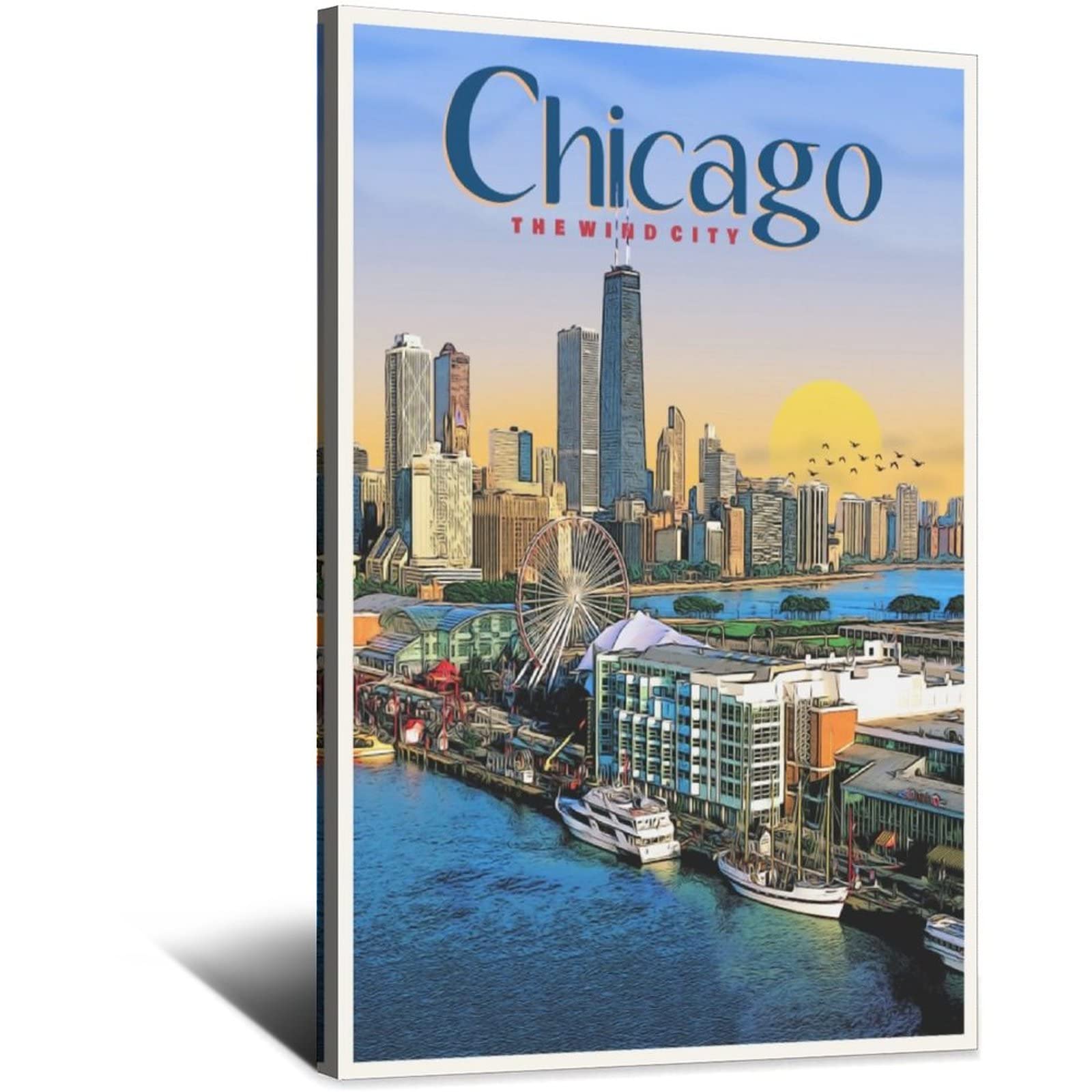 SDFEG Chicago Illinois Skyline Vintage Travel Poster Decorative Posters Modern Bedroom Canvas Art Poster Picture Painting Posters Wall Decor art Gift