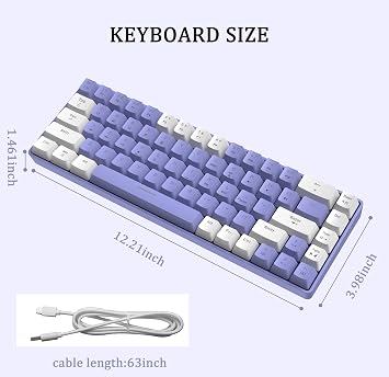 LexonElec T8 60% Wired Mechanical Gaming Keyboard, Blue Switch, 68 Keys