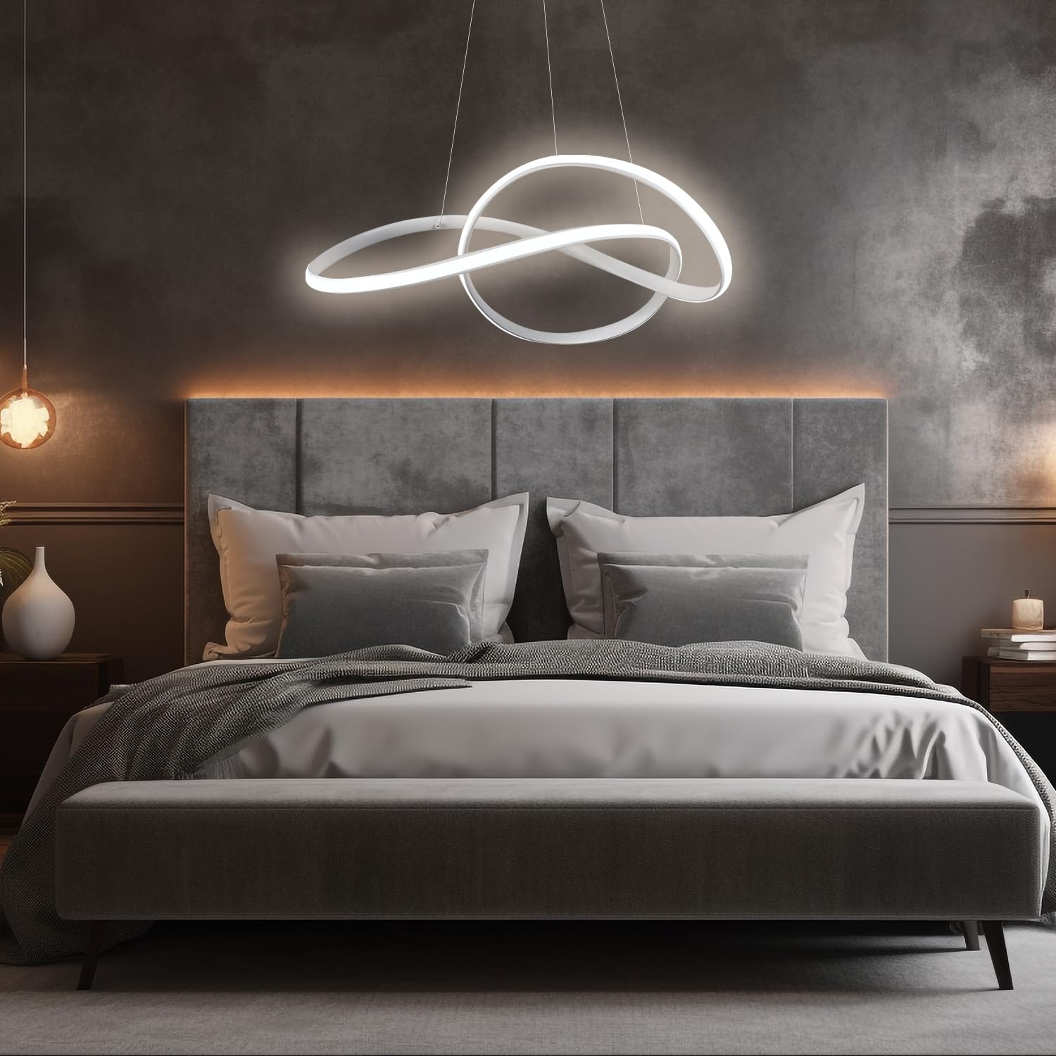 Arcadia Lampadario Led Soffitto a Sospensione Moderno con Luce Calda e Fredda Dimmerabile, Telecomando e App per Cellulare - Lampadario Camera da Letto, Soggiorno, Cucina e Cameretta - 3500 LM 50 Cm