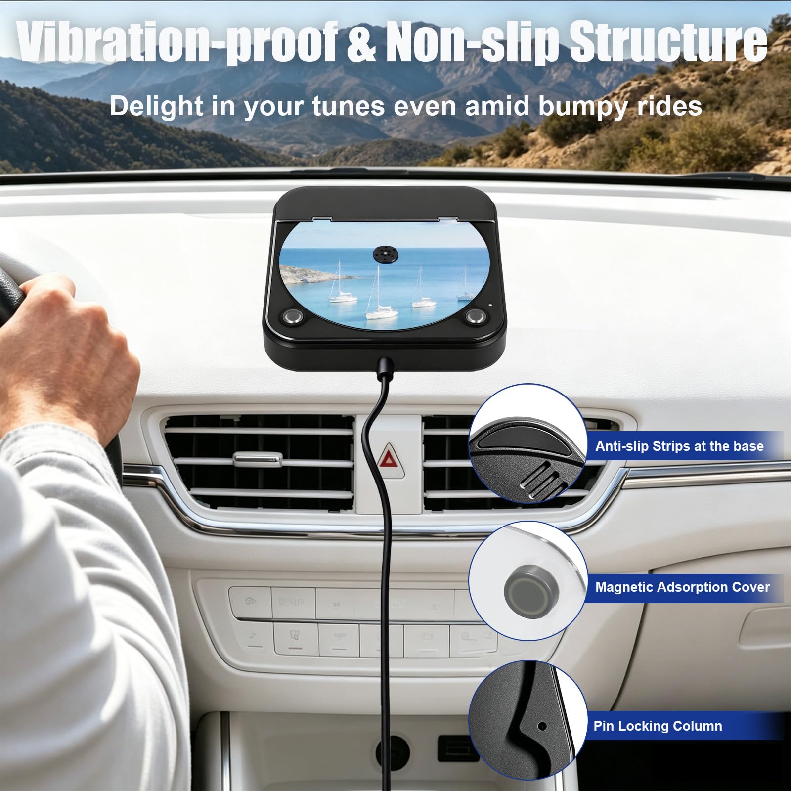 Lecteur CD de Voiture, Lecteur CD Externe Portable Universel (Noir)
