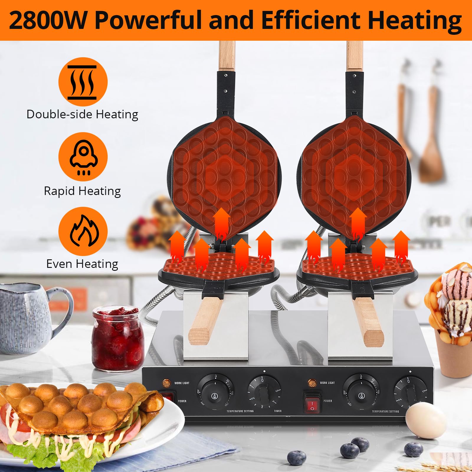 Snapklik.com : Bubble Waffle Maker 2800W Electric Bubble Waffle Maker ...