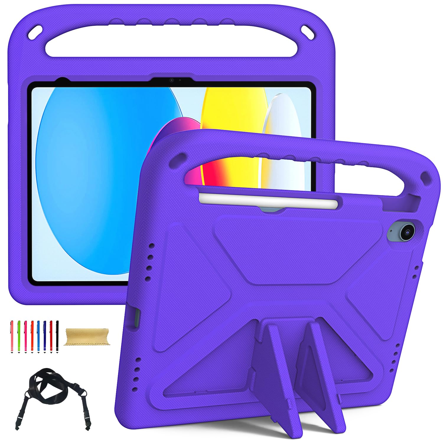 for iPad A16 Case 11th Generation 2025 11 Inch, iPad 10th Generation 10.9" 2022 Case, Kids Friendly Lighweight EVA Foam Shoulder Strap Shockproof