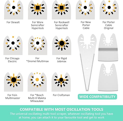 Miniatura 5 de 15 cuchillas oscilantes para quitar calafatear, sellador adhesivo, pintura, cuchillas oscilantes multiherramienta compatibles con Dewalt Milwaukee