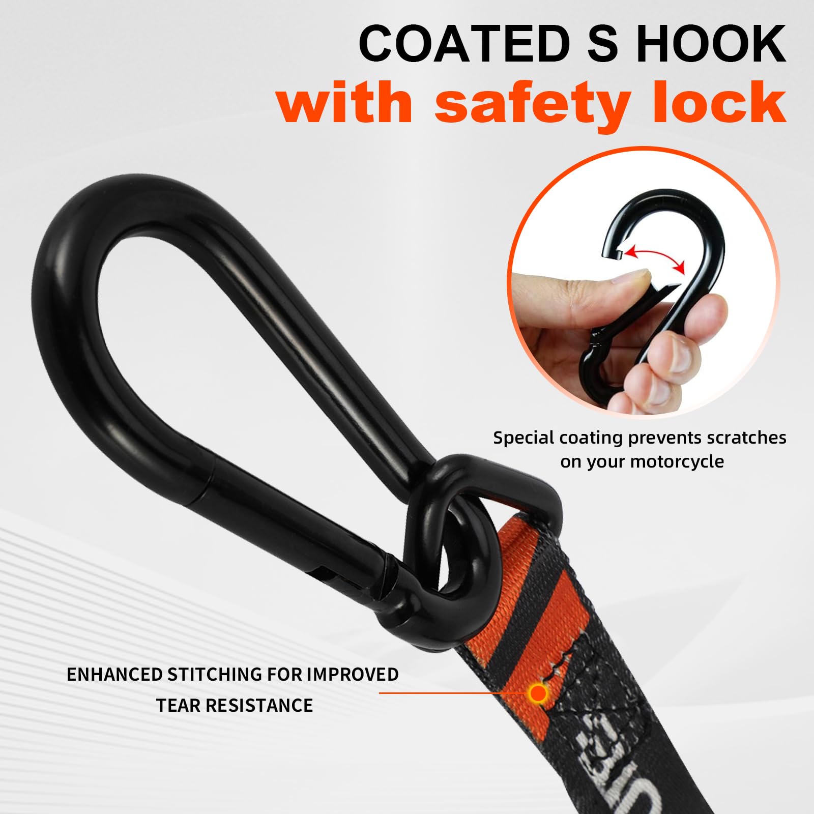 Cinghie di fissaggio per moto, resistenza alla rottura di 544 kg, confezione da 2 cinghie da 2,1 x 2,5 cm, con fibbie resistenti, moschettone in acciaio, fibbia con ganci a S per fissare rimorchi