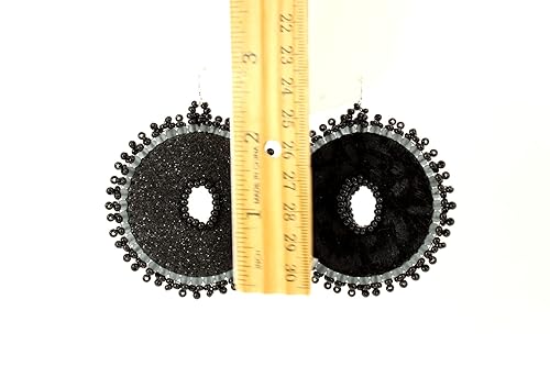 Miniatura 4 de Black Silver Velvet Leopard Print Glitter Crystal Beaded Earrings Long Short Reversible Styles Statement Party Holiday Round Circle Fashion Earrings