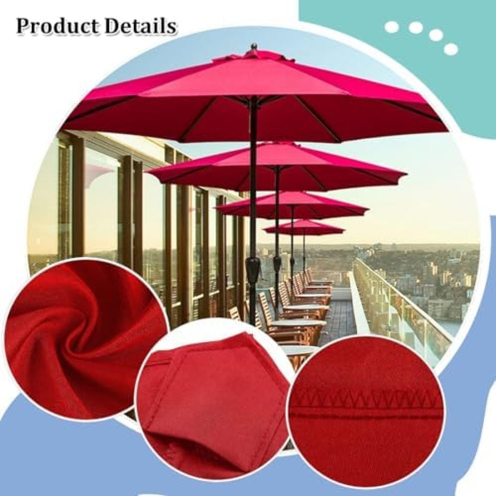 Parasol 6/8 Bras, Housses Pour Parasols de Jardin, 2/2,3/2,5/2,7/3/3,50 Mètres, Convient Pour Terrasse, Balcon, Piscine, Jardin