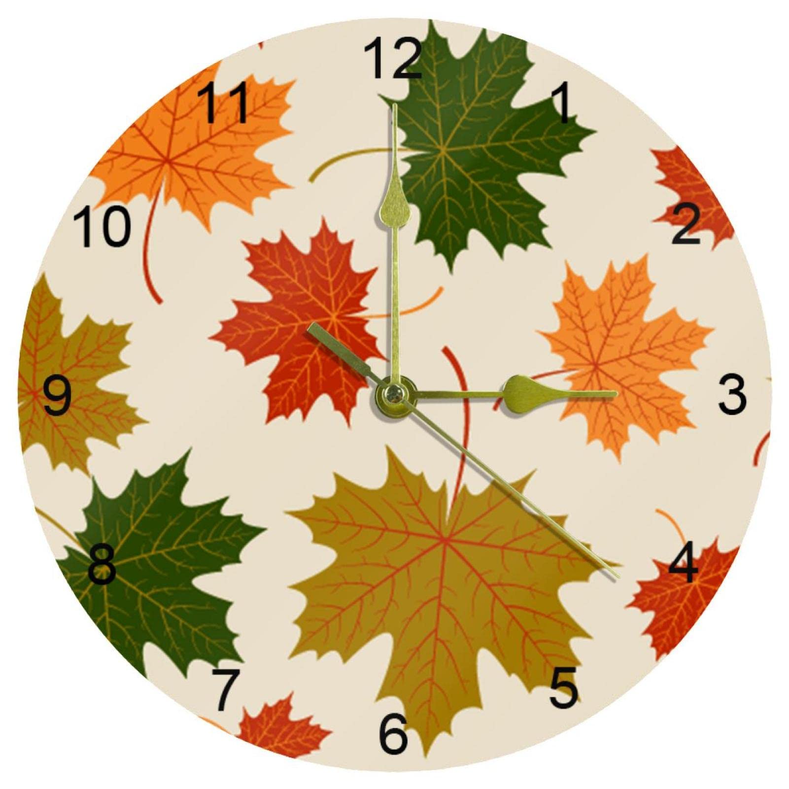 Horloge murale feuilles d'érable pour cuisine et salon chaleureux 25cm