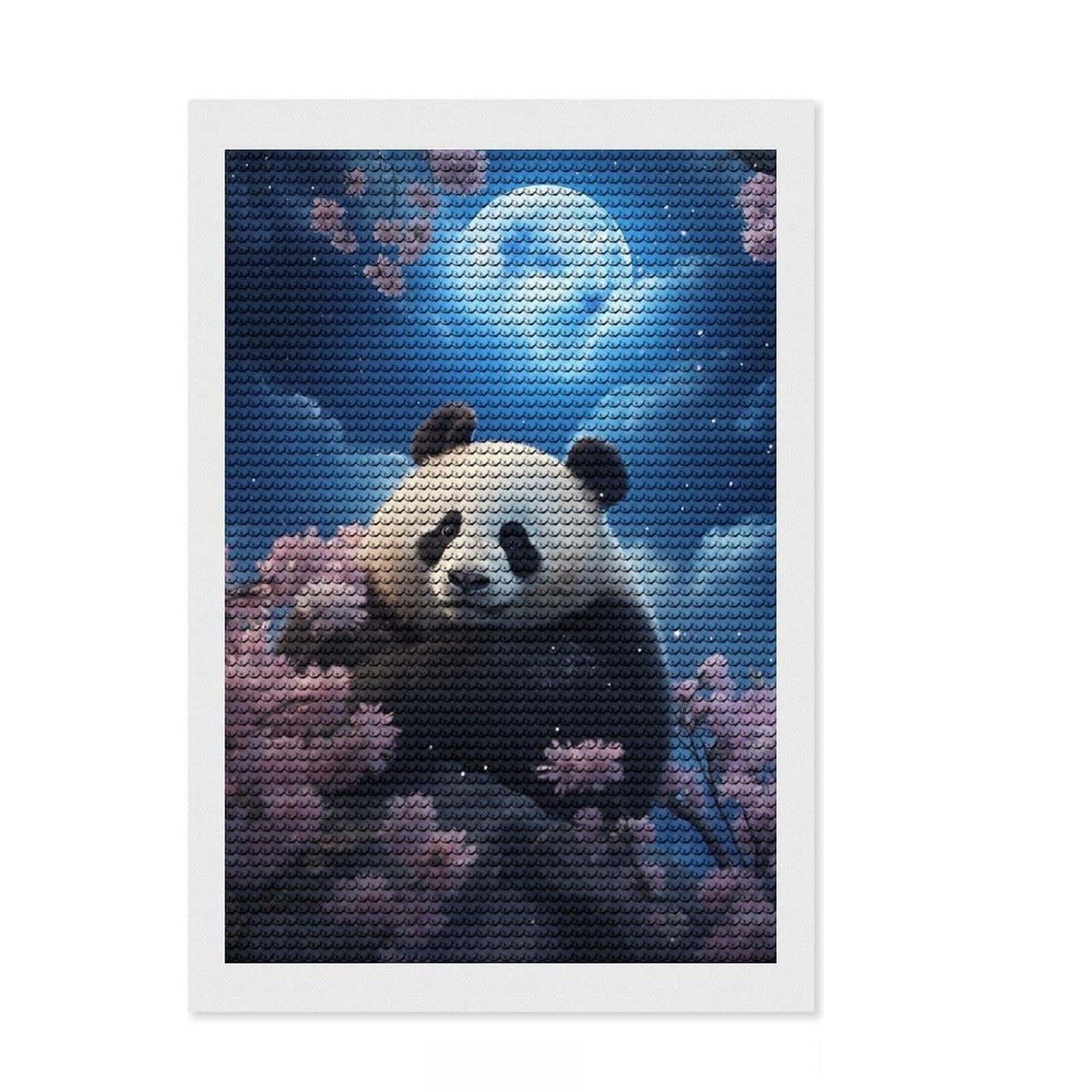 Junmoney Mystic Panda Round Drill Diamond Painting 8"x12", with Tool Kit, Decorate Your Room, Boho Decor, for Women, Neat Printed Canvas