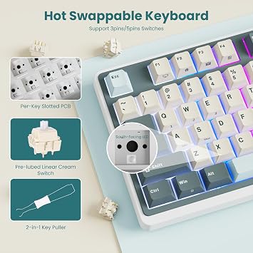 RK ROYAL KLUDGE N99 Wireless Mechanical Keyboard Full Size, Smart Display Screen & Knob, BT/2.4G/USB-C, 96% Hot Swappable Custom Keyboard, Pre-lubed Linear Switches, Gasket Mount, RGB Gaming Keyboard