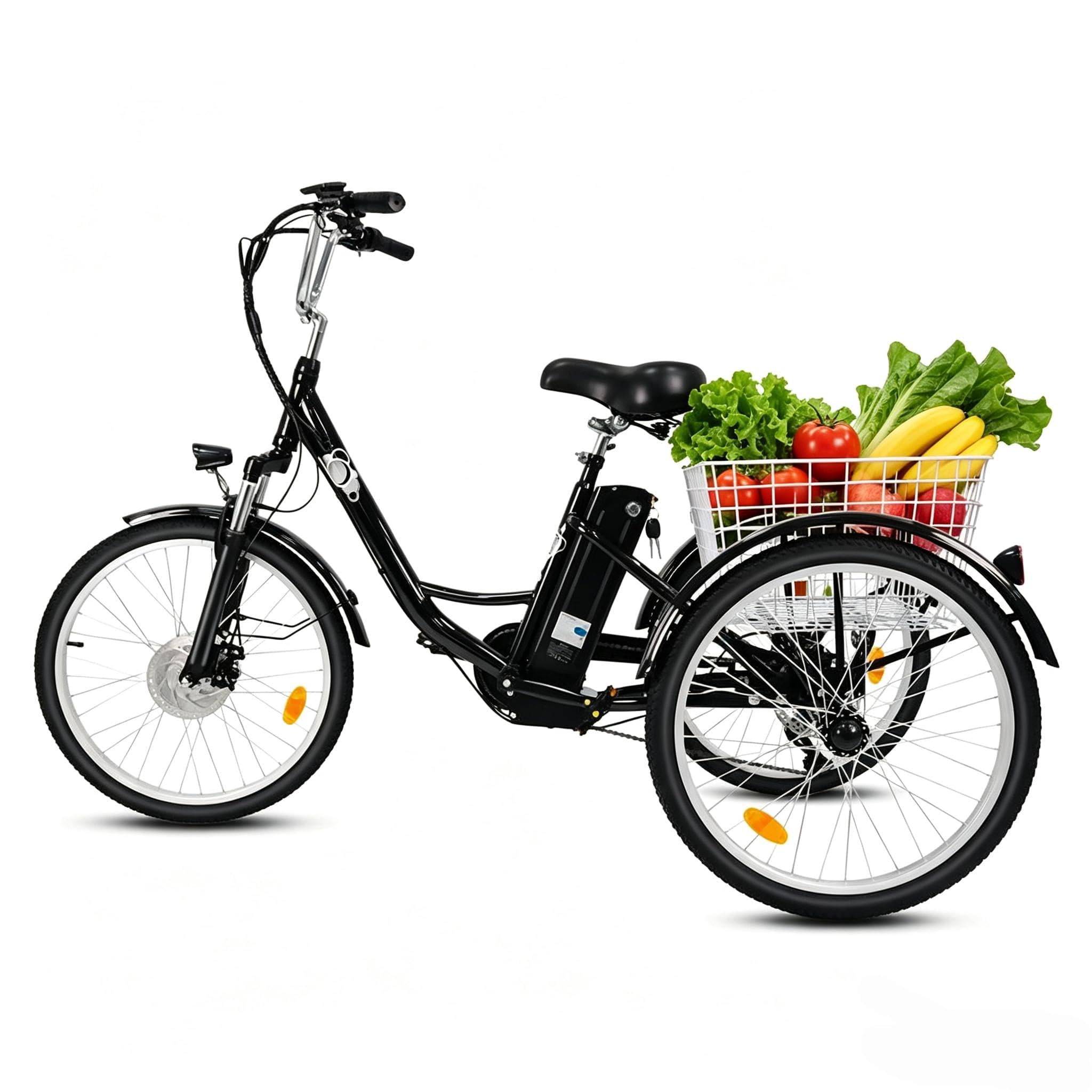 M300: triciclo elettrico per adulti da 250 W con batteria rimovibile da 36 V e 18Ah, ruote da 24 pollici, 3 marce e 7 velocità, ideale per il campeggio e gli spostamenti quotidiani