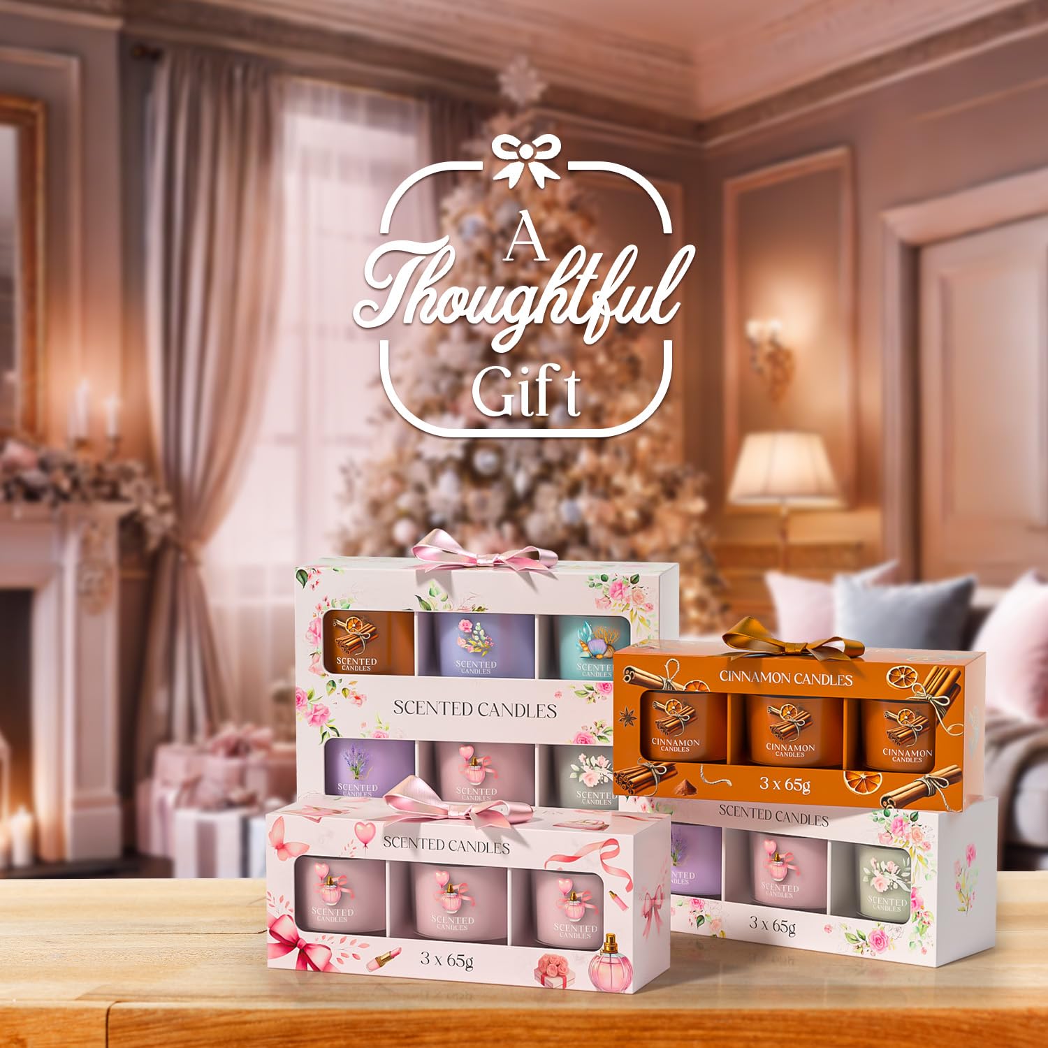 CHILLFLAME Bougies parfumées pour femmes - Coffret cadeau bougie cannelle, 3 bougies votives parfumées, cadeau d'anniversaire pour femmes, bougie de Noël pour hommes (orange, 200g)