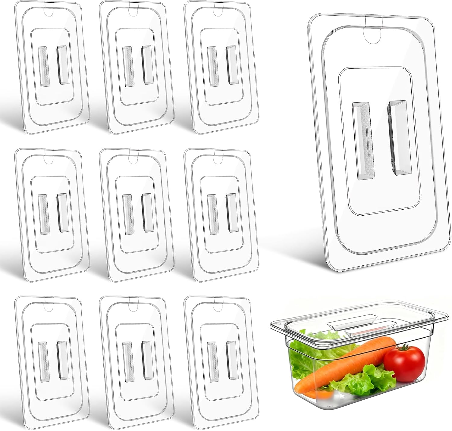 10 Pcs 1/3 Size Clear Food Pan Lids Polycarbonate Food-Pan Lids with Handle Clear Dish Pan Covers with Handle for Restaurant Hotel Commercial Fruits Vegetables