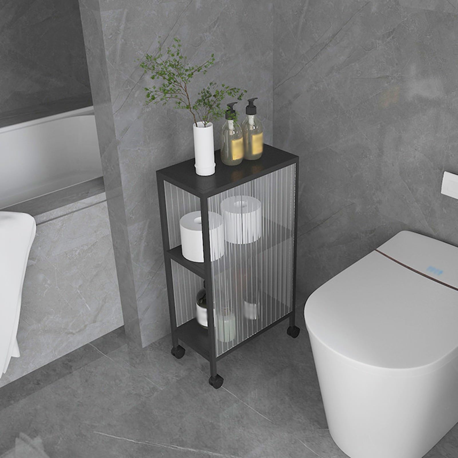Carrito rodante Delgado - Estantería Estrecha de 3 Niveles con Ruedas, Estante de Almacenamiento de Metal para baño y Cocina, Estante Abierto para Espacios reducidos (Negro, 35x25x