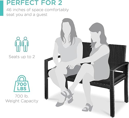 Miniatura 6 de Best Choice Products Banco al aire libre para 2 personas de mimbre para jardín, bancos de patio, muebles de asiento para patio trasero, porche