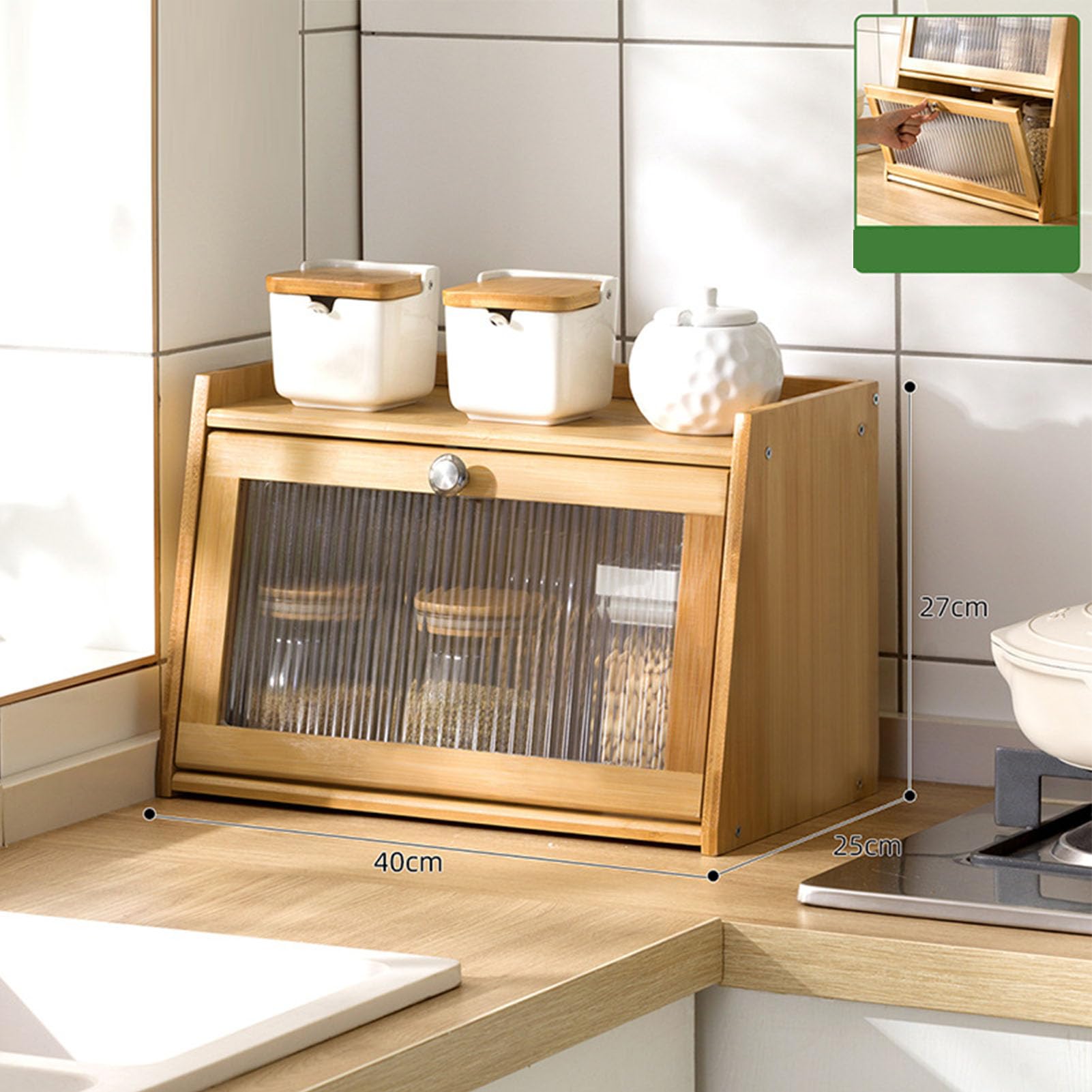 Cocoarm Gewürz-Organizer, Arbeitsplatten-Aufbewahrungsschrank mit Tür, 40 cm, Küchenregal, Mehrschichtige Aufbewahrung, Leicht zu Reinigen, Kompaktes Thekendisplay für Heim-Küchenarbeitsplatten