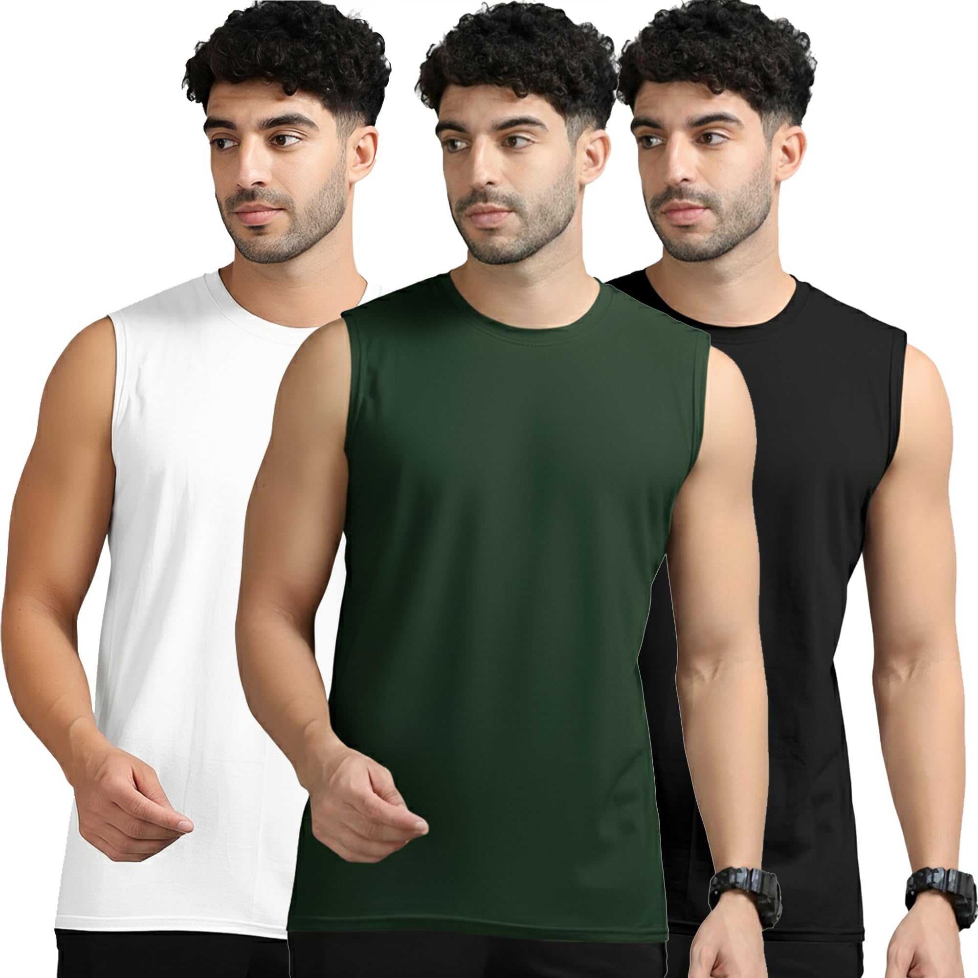 Men's Active Wear Sleeveless T-Shirt Gym Wear Tank Top Vest Round Neck Running Sando for Sports (Pack of 3)-picture-42
