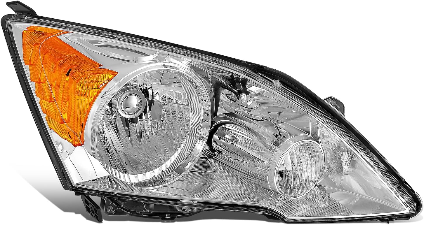 Auto Dynasty Headlights Assembly Compatible with 2007-2011 Honda CR-V, Passenger Right Side Halogen Headlamp Replacement, OEM Factory Style HO2503129, SAE/DOT Approved, Chrome Housing Amber Corner