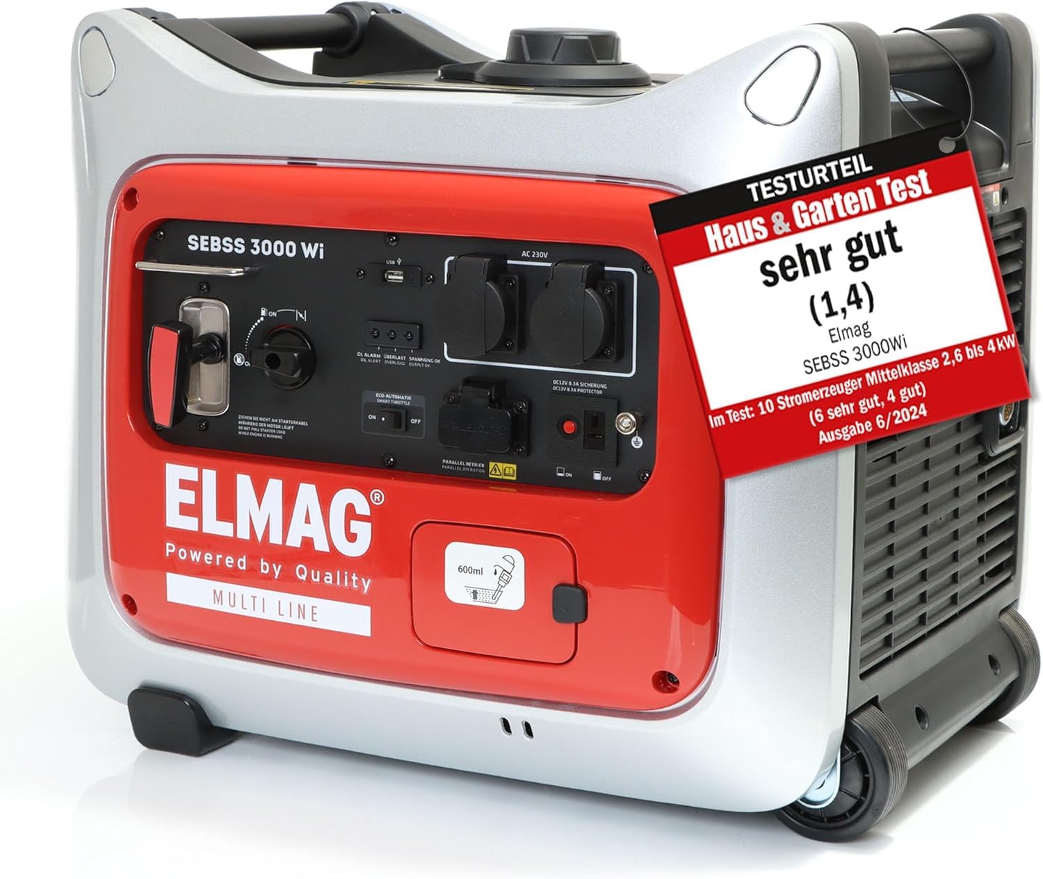 ELMAG Inverter Stromerzeuger SEBSS 2000Wi 1,6 kVA Benzin Stromgenerator mit 4-Takt-Motor, leise & kraftvoll Stromaggregat mit ECO-Modus, 2 x 230V, USB & 12V Für Camping, Outdoor & Notstrom