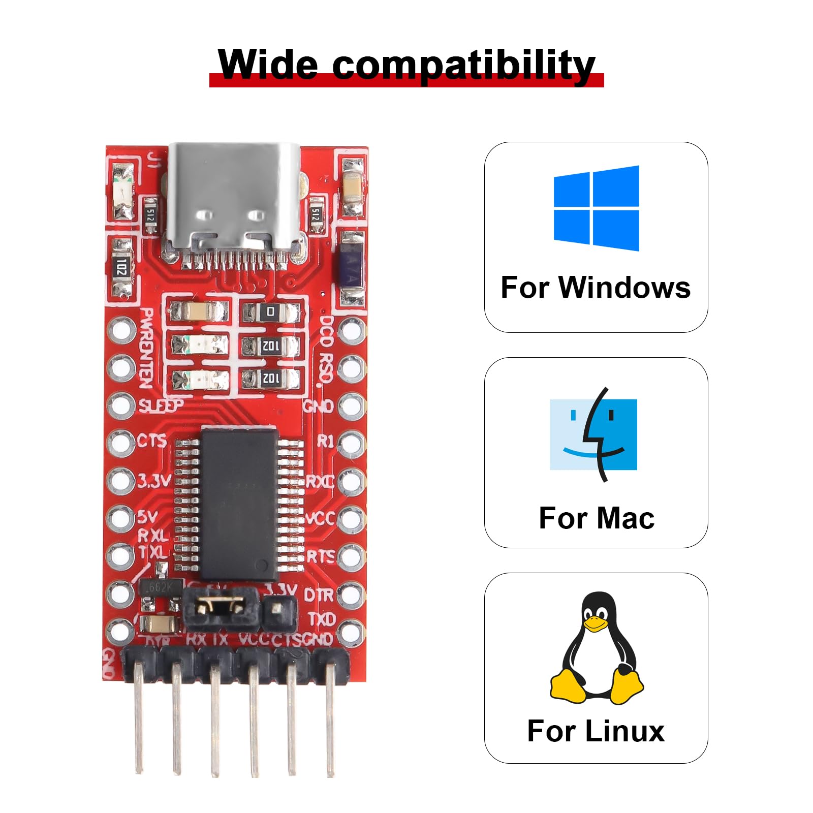 Adattatori seriali USB-C a TTL 5 PCS FT232RL USB a TTL Adattatore seriale Module per 3,3 V e 5 V compatibile con Arduino