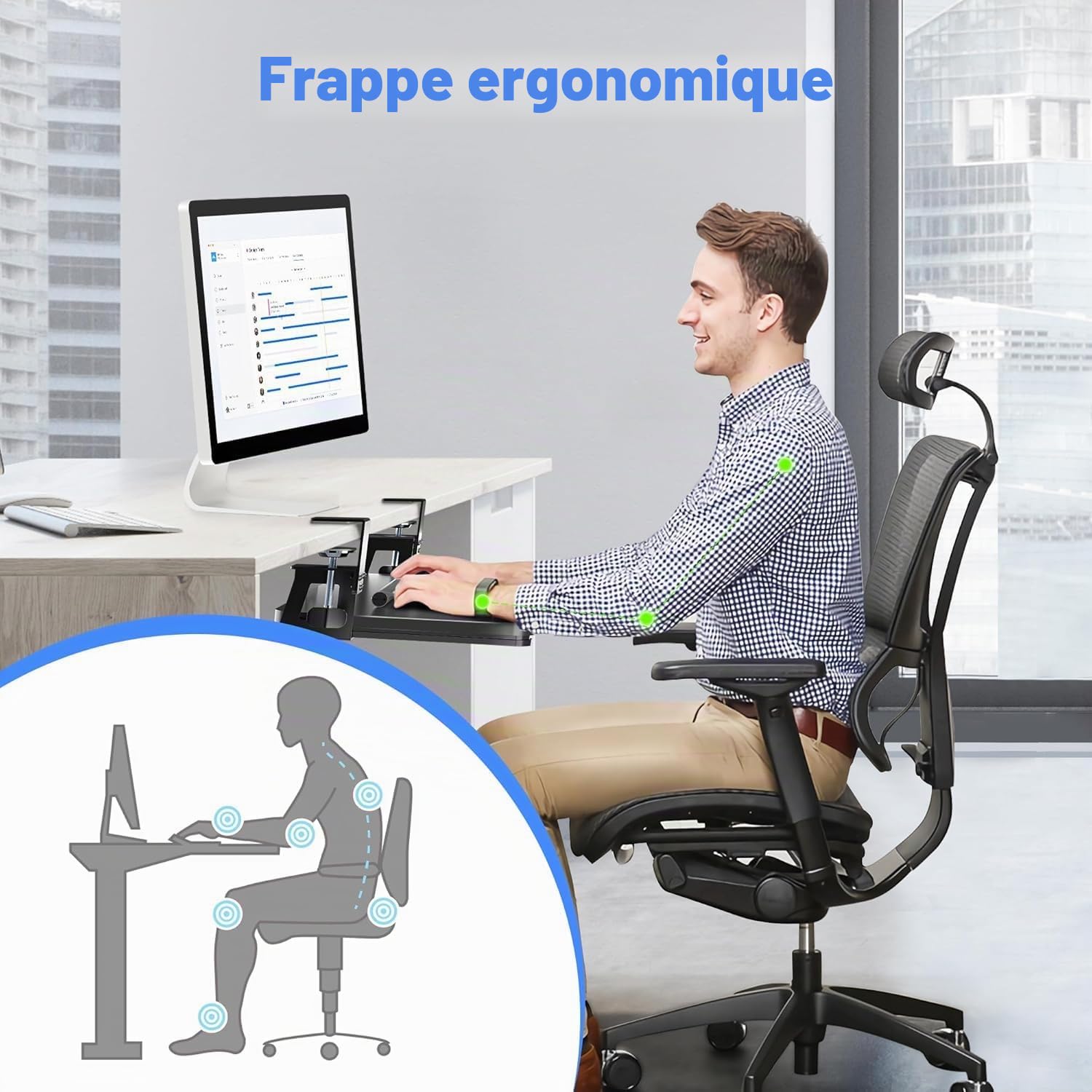 XINLEI Plateau de clavier sous le bureau - Grande pince en C - 65,5 cm (75,6 cm avec les pinces) x 31,1 cm Plateau coulissant pour clavier et souris DSF4 (75,6 cm)