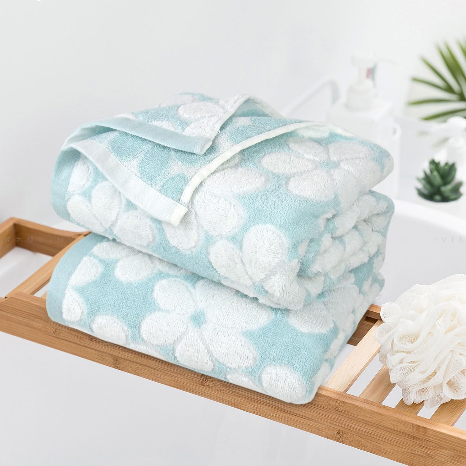Jacquotha Lot de 2 Serviettes de Bain en Coton pour décoration de Salle de Bain avec Jacquard Floral, Super Douces et absorbantes, Grande Taille, 69,9 x 140,7 cm