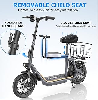 Caroma Peak 800W/1200W Electric Scooter with Seat 12" Tire, 30 Miles Range 20MPH Max Speed, Foldable Electric Scooter for Adults 300 LBS Max Load