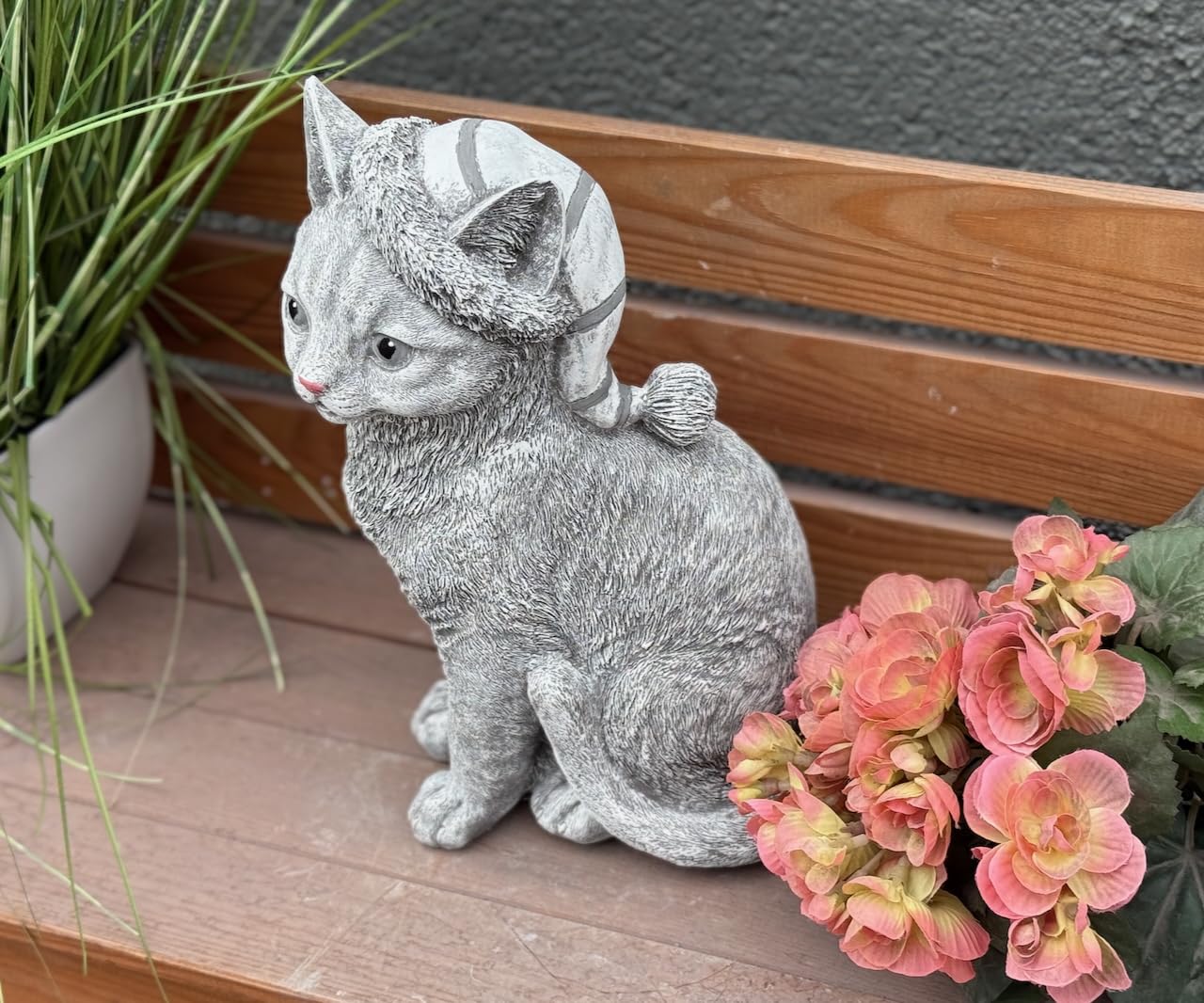 stoneandstyle Figurine chat en pierre - Bonnet de sommeil - Résistant au gel - En pierre - Hauteur : 30 cm - Poids : 5,6 kg