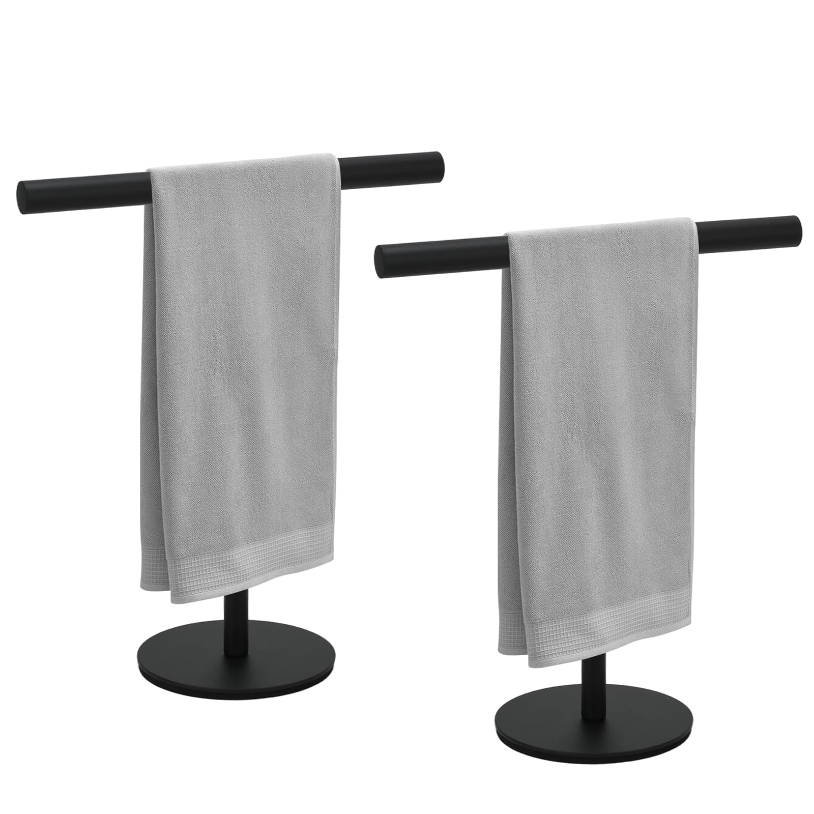 2 pcs T-Shape Towel Holder, T-Shape Freestanding Countertop Towel Rack, Towel Bar for Bathroom Kitchen (Black)