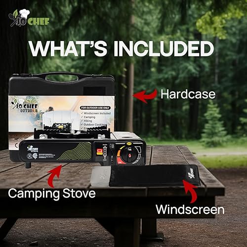 Miniatura 7 de Jo Chef - Estufa de butano para campamento, viajes por carretera y exteriores, estufa de gas portátil de 9,500 BTU con certificado CSA, incluye