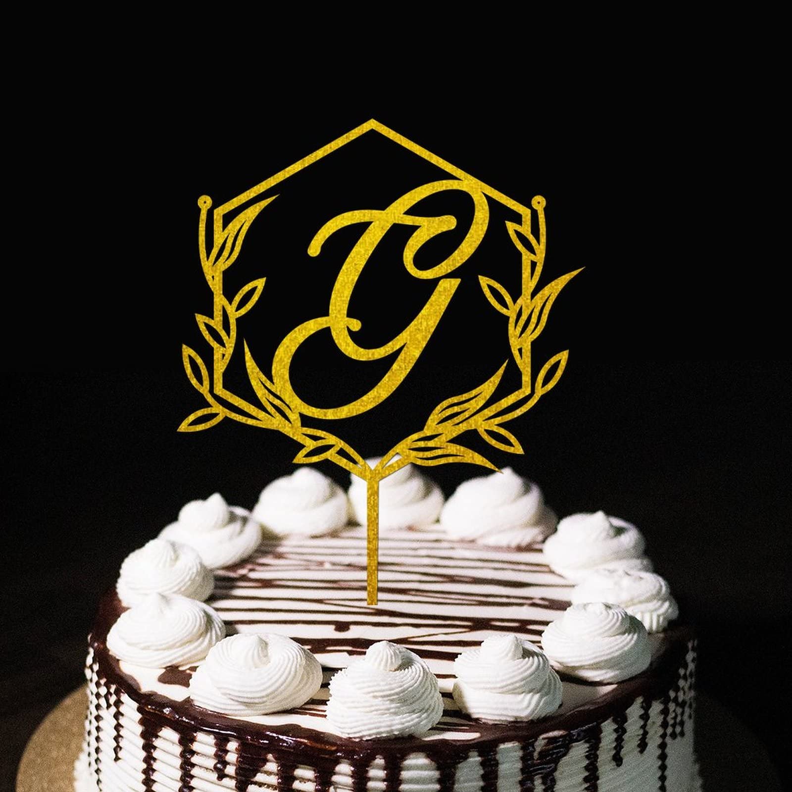 Gold G Cake Topper Monogram Initial Name For Wedding Anniversary Party Favors Rustic Reusable Country Birthday Gifts For Family Friends A E F G J LK R S T U V W X Y Z