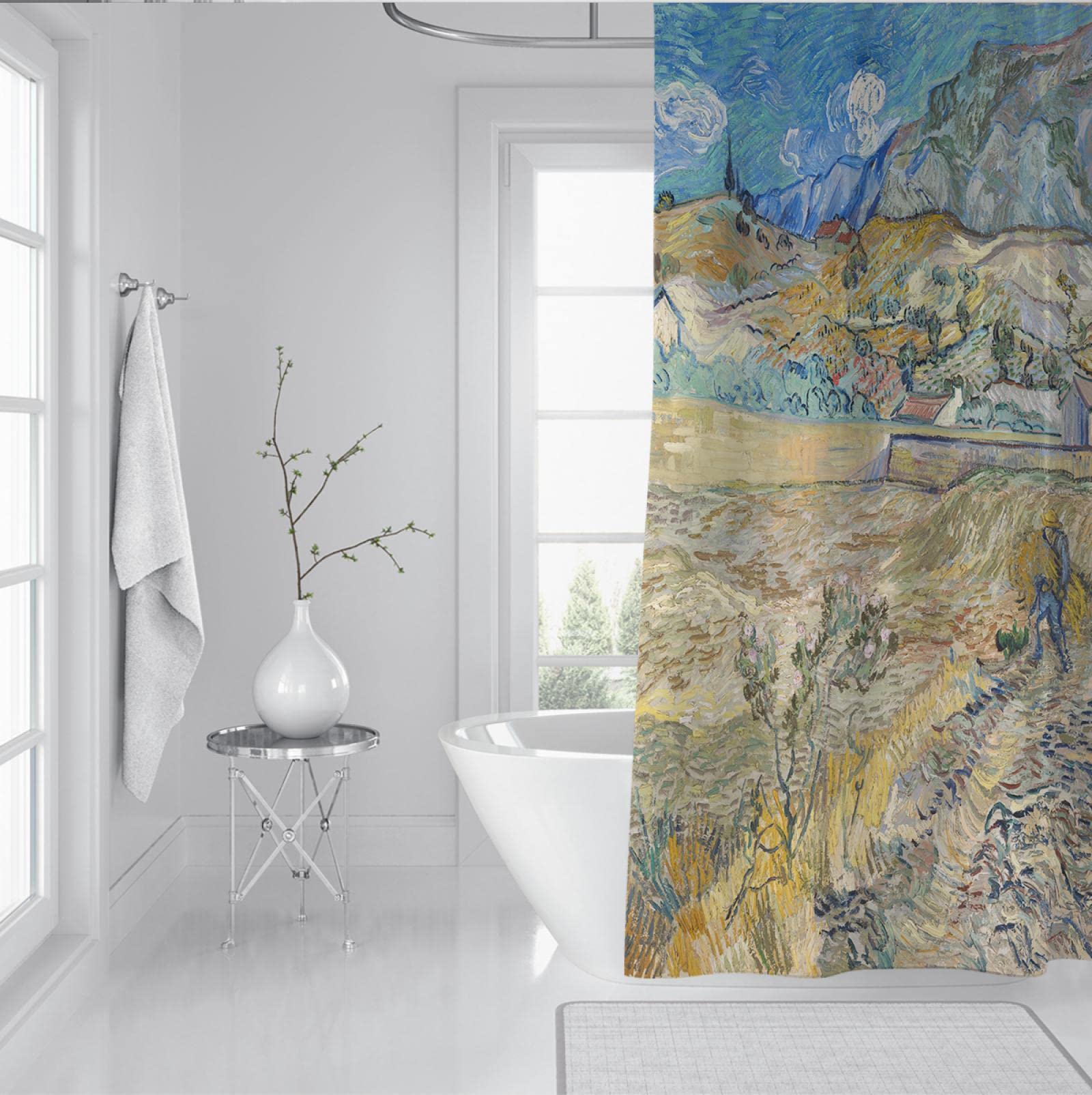 Cortinas de Ducha de Pintura impresionista Artista Juegos de Cortinas de Ducha de baño con 12 Ganchos Cortina de Ducha Impermeable para Habitaciones húmedas W190xL220cm